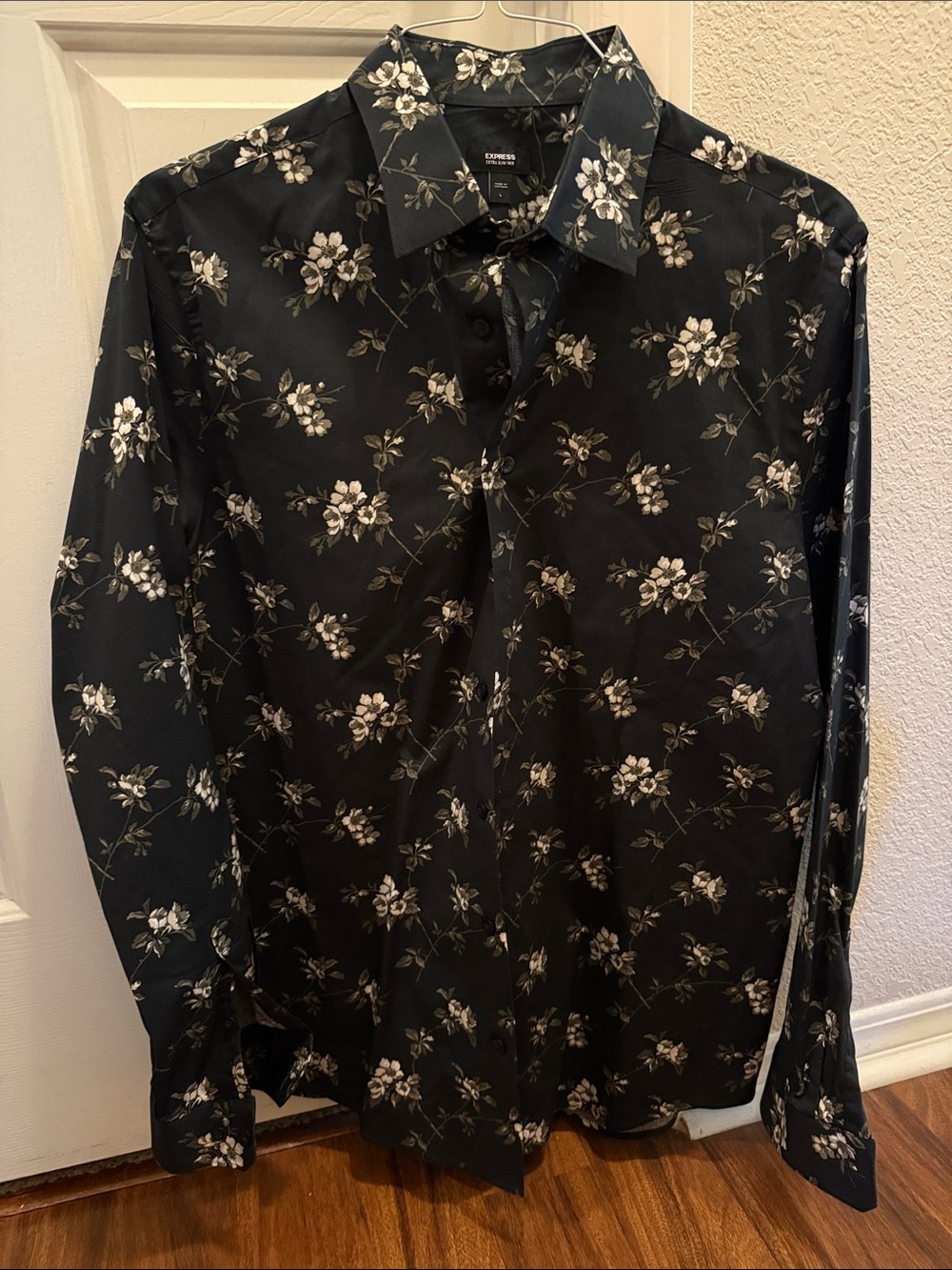 Express Men’s Black Floral Button-Down Shirt